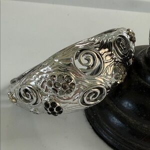 Silver Swirl Crystal Accent Cuff Bracelet